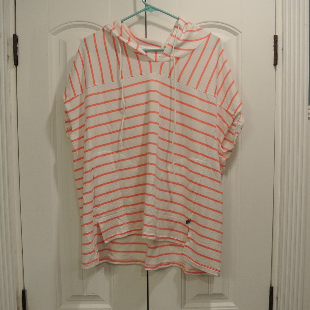 TALBOTS Women's Size 2XP Pink Striped No Sleeve Pullover Top Hood Med Weight
